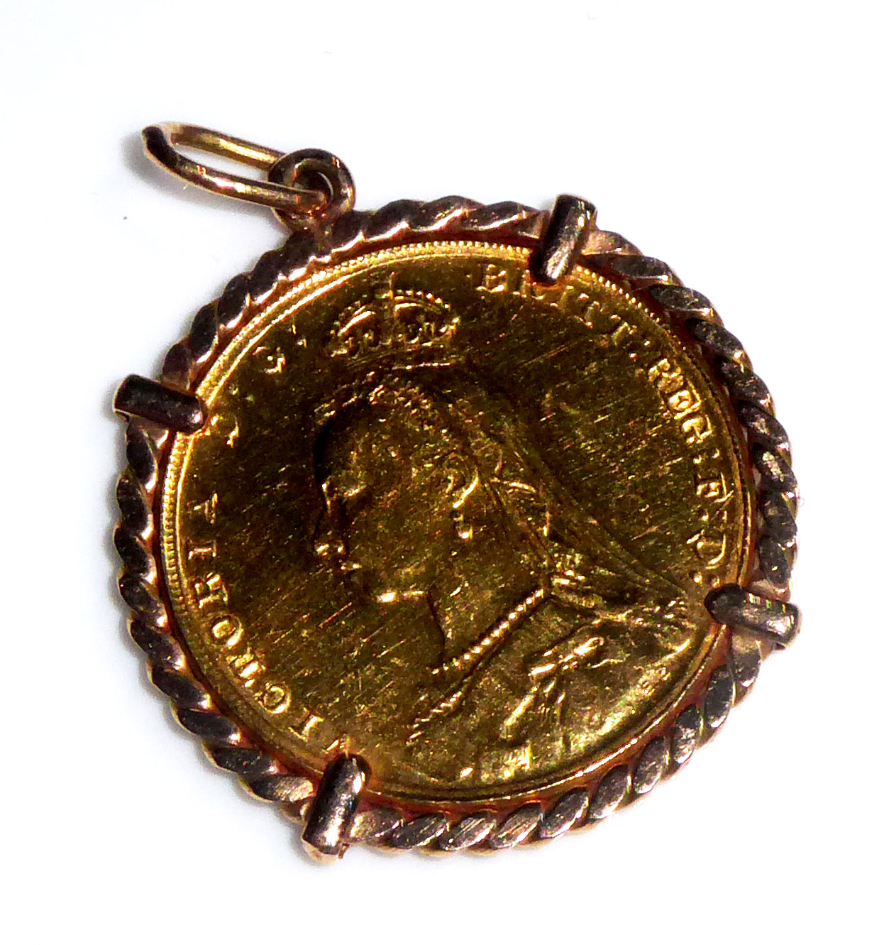 A VICTORIAN 22CT GOLD FULL SOVEREIGN Dated 1892, mounted in pendant form with a rope twist shank. - Image 2 of 2