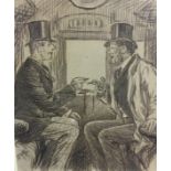 CHARLES SAMUEL KEENE, 1823 - 1981, PEN AND INK DRAWING Two men smoking in a carriage, published in