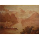 AN 18TH CENTURY WATERCOLOUR Egyptian riverscape, River Nile with figures and boats, framed and