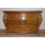 AN 18TH CENTURY DESIGN FRENCH KINGWOOD AND WALNUT BOMBE CHEST With two short above two long drawers,
