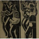 WILLIAM ROBERTS, 1885 - 1980, BLACK AND WHITE PRINT Stylized figures, framed and glazed. (52cm x