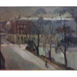 A 19TH CENTURY OIL ON CANVAS Winter landscape, London Square, the reverse painted with a still