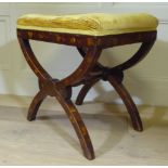 A 19TH CENTURY DUTCH WALNUT STOOL With floral marquetry inlay and serpentine rail upholstered