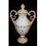 HEREND, A 20TH CENTURY PORCELAIN VASE AND COVER Twin leaf shape handles and having gilt and blue