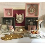 A SELECTION OF MISCELLANEOUS ITEMS To include five framed plaster relief plaques of cherubs, four