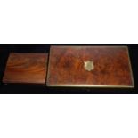 A VICTORIAN BURR WALNUT AND BRASS INLAID RECTANGULAR WRITING SLOPE With brass stinging, opening to