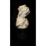AN EARLY 20TH CENTURY ITALIAN ALABASTER BUST Carved as a young girl holding a dove, signed to