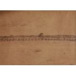 HAROLD GILMAN, 1876 - 1919, PEN AND INK Landscape, field view, signed lower right, framed, glazed