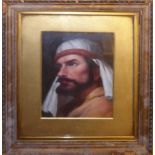 OIL ON BOARD, PORTRAIT OF ARABESQUE STYLE GENT Wearing a Keffiyeh headdress, framed and glazed. (