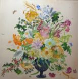 A LARGE 20TH CENTURY WATERCOLOUR Still life, bouquet of flowers with butterflies, signed lower