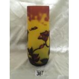 ACID ETCHED FLORAL ROSE PATTERN RED AND YELLOW VASE SIGNED 'GALLET'