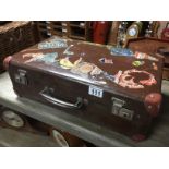 VINTAGE DECO VULCAN TRAVELLING TRUNK WITH ORIGINAL DESTINATION STICKERS