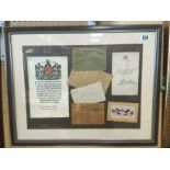 FRAMED COLLECTION OF ENGLISH LETTERS FROM WORLD WAR, WITH SILK EMBROIDARY