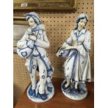 PAIR OF LARGE BLUE AND WHITE PORCELAIN FIGURES SIGNED SATORI