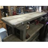 HANDMADE RECLAIMED DRINKS GARDEN BENCH POT STAND ON WHEELS