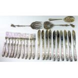 A SET OF TEN SILVER PLATED FISH KNIVES AND FORKS With engraved scroll decoration, together with