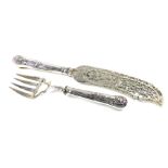 A PAIR OF EARLY VICTORIAN SILVER FISH SERVERS With Kings pattern handles, pierced decoration and