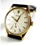 ROLEX, A VINTAGE 9CT GOLD GENT'S WRISTWATCH Having a circular white dial with subsidiary seconds