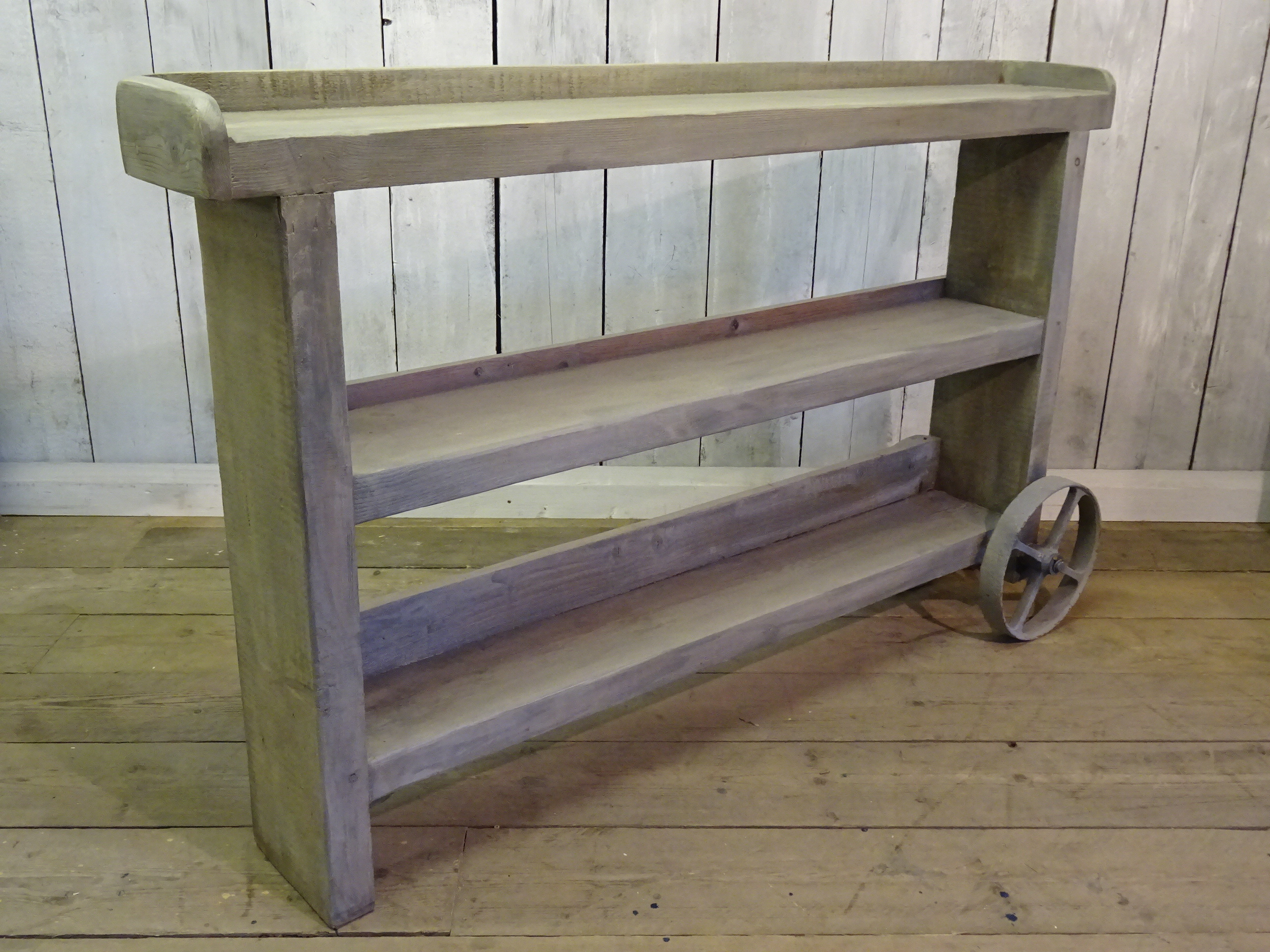 HANDMADE RECLAIMED DRINKS GARDEN DISPLAY STAND ON WHEELS