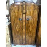 SMALL ART DECO WALNUT VENEER WARDROBE WITH KEY MADE BY WALROSE 173CM HIGH 91CM WIDE