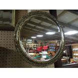 PAIR OF DECORATIVE FRETWORK GUILTWOOD ROUND MIRRORS WITH BEVELLED EDGES
