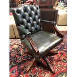 VINTAGE CHESTERFIELD STYLE SWIVEL DESK CHAIR H X 86 ARM HEIGHT X 65 D X 53 W X 67