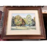 FRAMED WATERCOLOUR OF TREES AND HOUSE