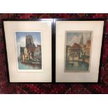 PAIR OF DUTCH HARD COLOURED ENGRAVED PRINTS OF SCENES FROM HOLLAND. SIGNED
