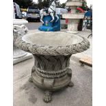 CIRCULAR WICKER DESIGN PLANTER / FOUNTAIN ON IRON CLAW FEET AND PLINTH