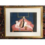 IN THE STYLE OF BERYL COOKE AN OIL PAINTING OF NUDE FEMALE ON A COUCH