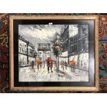 A SIGNED OIL PAINTING VIEW OF PARIS WITH FIGURES SIGNED