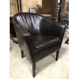 STITCHED BROWN LEATHER TYPE TUB CHAIR GOOD CONDITION H X 83 D X 60 W X 70