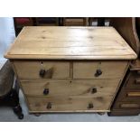 VICTORIAN PINE SMALL CHEST OF DRAWERS WITH TURNED FEET H X 83 D X 47 W X 84CM