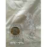 WATERFORD CRYSTAL GLASS, GOLFER AND SMALL MANTLE CLOCK