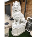 PAIR OF LARGE LIONS ON PLINTHS H X 6FT