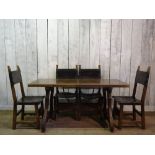 GOTHIC STYLE REFECTORY TABLE WITH 4 LEATHER UPHOLSTERED CHAIRS