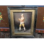 A HOGARTH FRAMED OIL PAINTING OF A BAREFIST BOXER