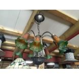 METAL CHANDELIER DECORATIVE WITH FROSTED COLOURED SHADES