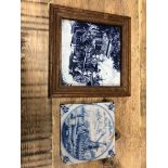 HANDPAINTED BLUE AND WHITE DUTCH TILE WITH OAK FRAMED MASA TILE