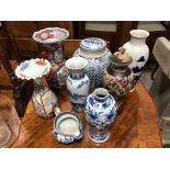 A COLLECTION OF 19th CENTURY AND LATER ORIENTAL PORCELAIN VASES, TWO JAPENESE IMARI VASE WITH FLARED