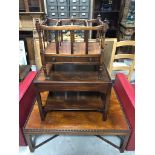 JOB LOT OF TABLES: MAHOGANY HAND CARVED AND POLISHED ANTIQUE STYLE MAGAZINE RACK WITH SINGLE