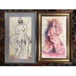 TWO ACEDEMIC EARLY 20TH CENTURY PORTRAIT DRAWINGS OF A LADY AND A NUDE