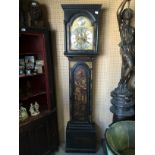 LONGCASE GRANDFATHER CLOCK WITH LAQUER ORIENTAL SCENES - THOMAS WILMSHRST DILL FACE