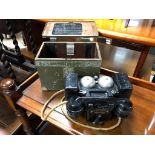 A WWII 'F' MODEL FIELD TELEPHONE COMPLETE WITH METALLIC BOX