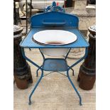 TIN AND ENAMEL FRENCH WASHSTAND WITH ENAMEL WASH BOWL