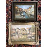 TWO OLD OIL PAINTINGS ONE OF THE STRAND CHISWICK AND THE OTHER A VENICE VIEW