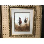 WATERCOLOUR OF HORSE AND GUARDS GOLLOPING