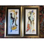 PAIR OF PRINTS WITH MODERN ABSTRACT OF SAX AND GUITAR