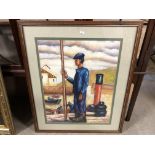 A FRAMED OIL PAINTING OF A BASQUE FISHERMAN ON A QUAYSIDE SIGNED