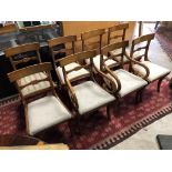 SET OF VICTORIAN WHITE UPHOLSTERED LADDER BACK DINING CHAIRS, 6 STANDARD 2 CARVERS